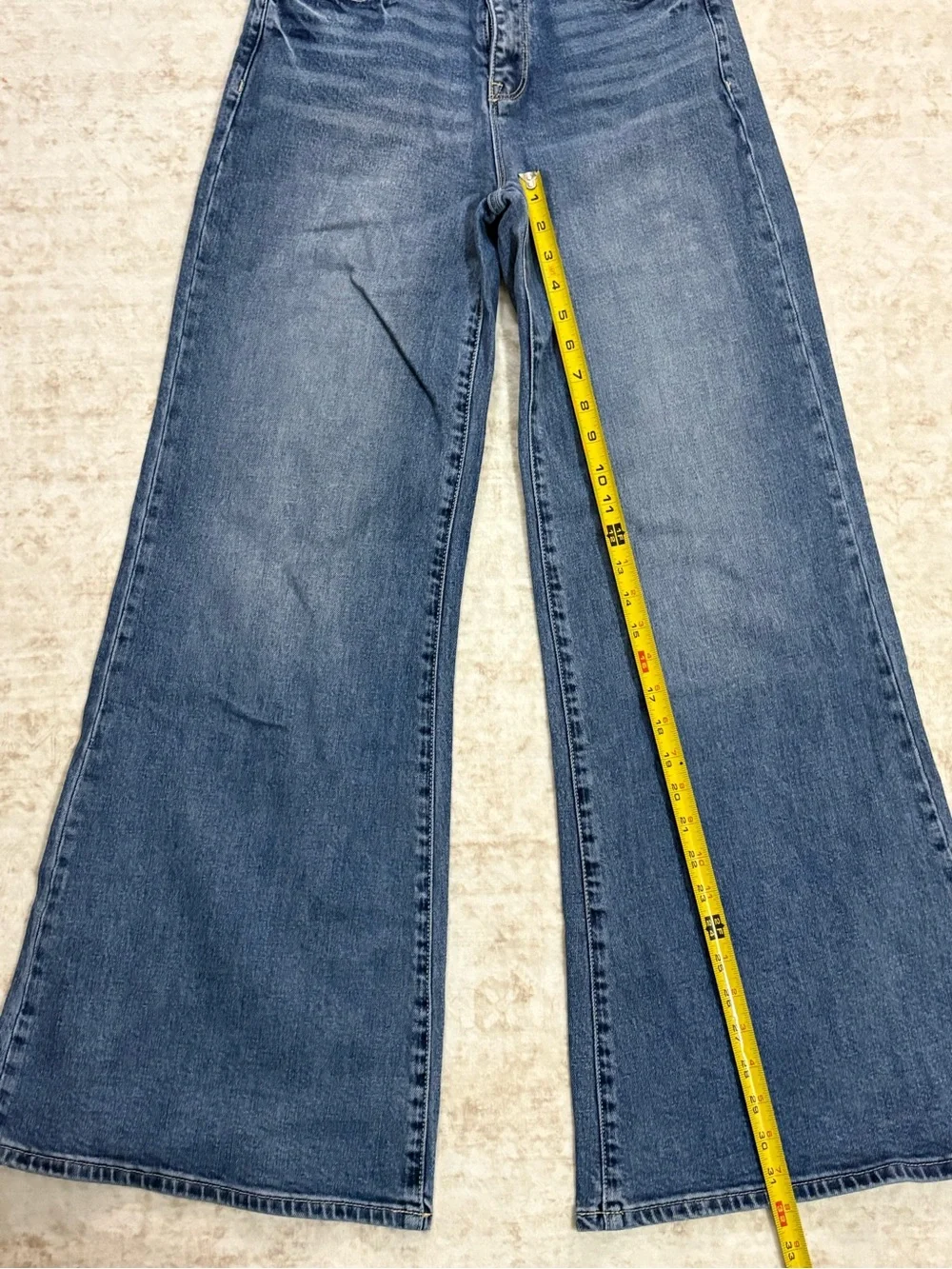 PETRA 5/26 medium wash wide leg jeans,